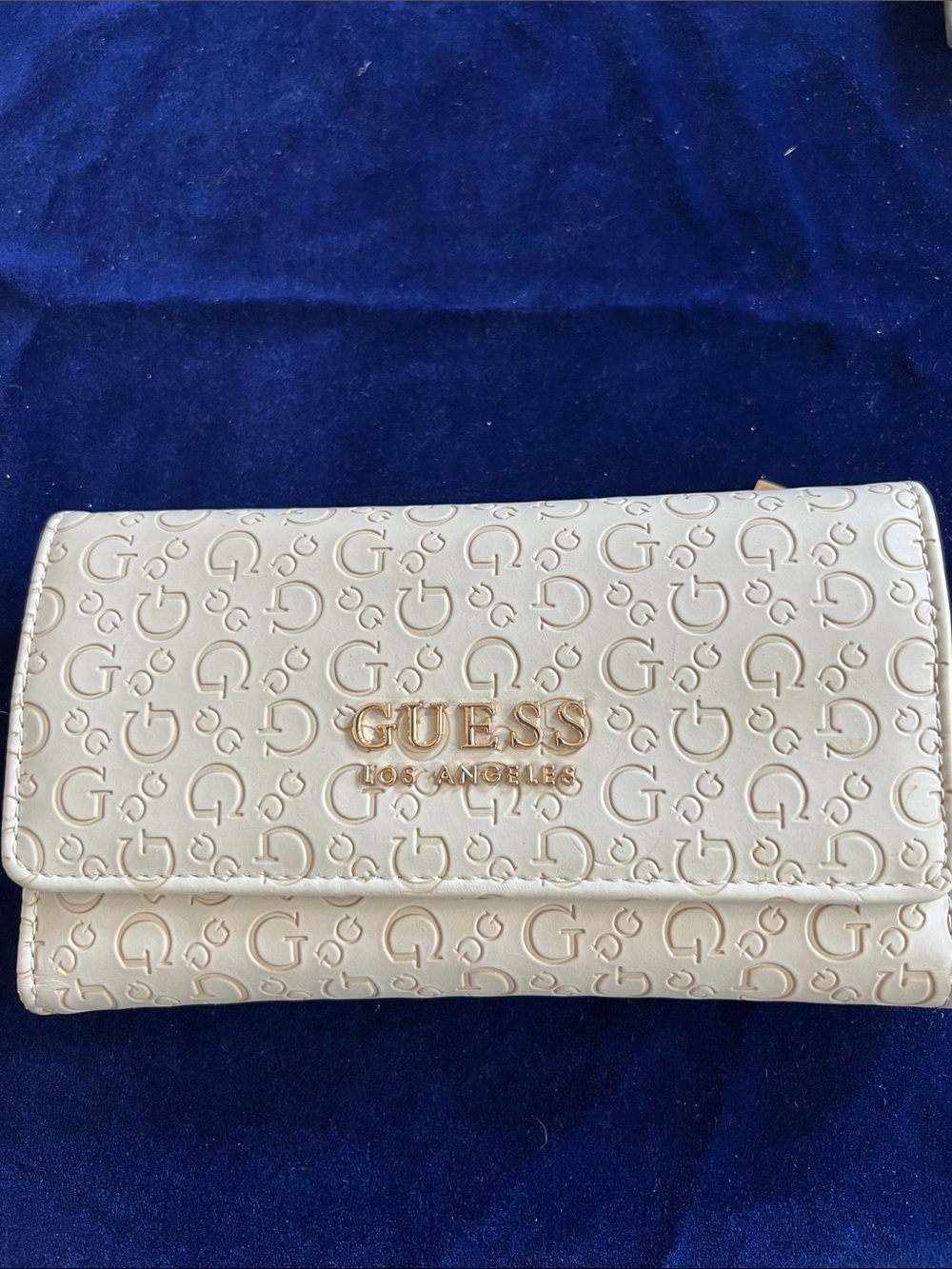 GUESS Cream Embossed Logo Continental Wallet with Gold Hardware